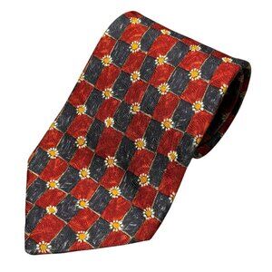 Ermenegildo Zegna Tie Floral Box 100% Silk Satin Made in Italy Red 3.5"